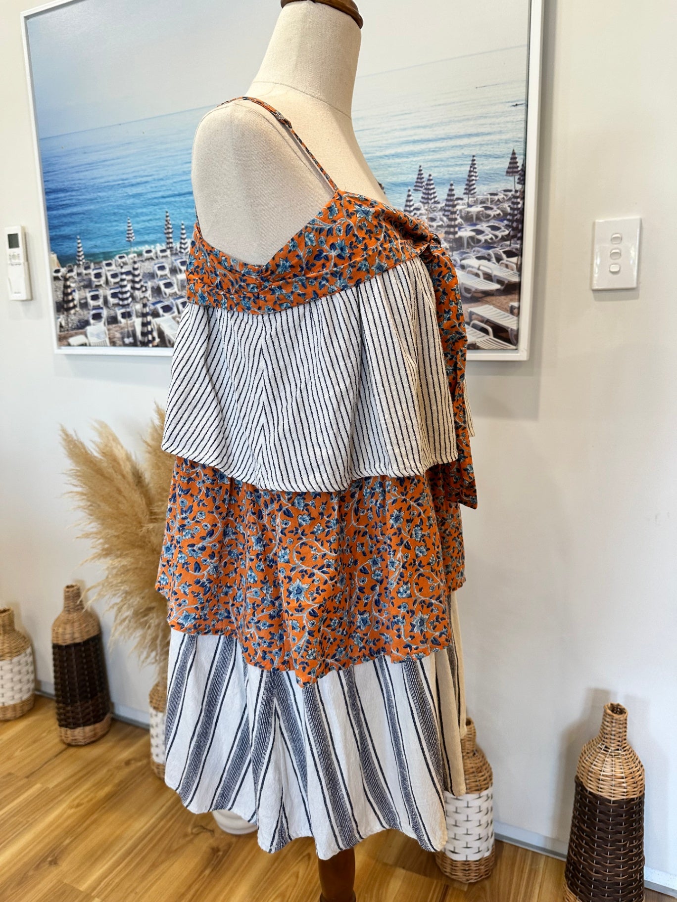 Tigerlily Dress - Size 10 - Orange, White + Blue