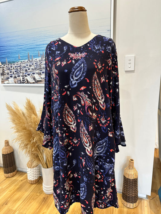 [SALE] Libertine Dress - Size 14 - Navy blue w Paisley Print [Fault]