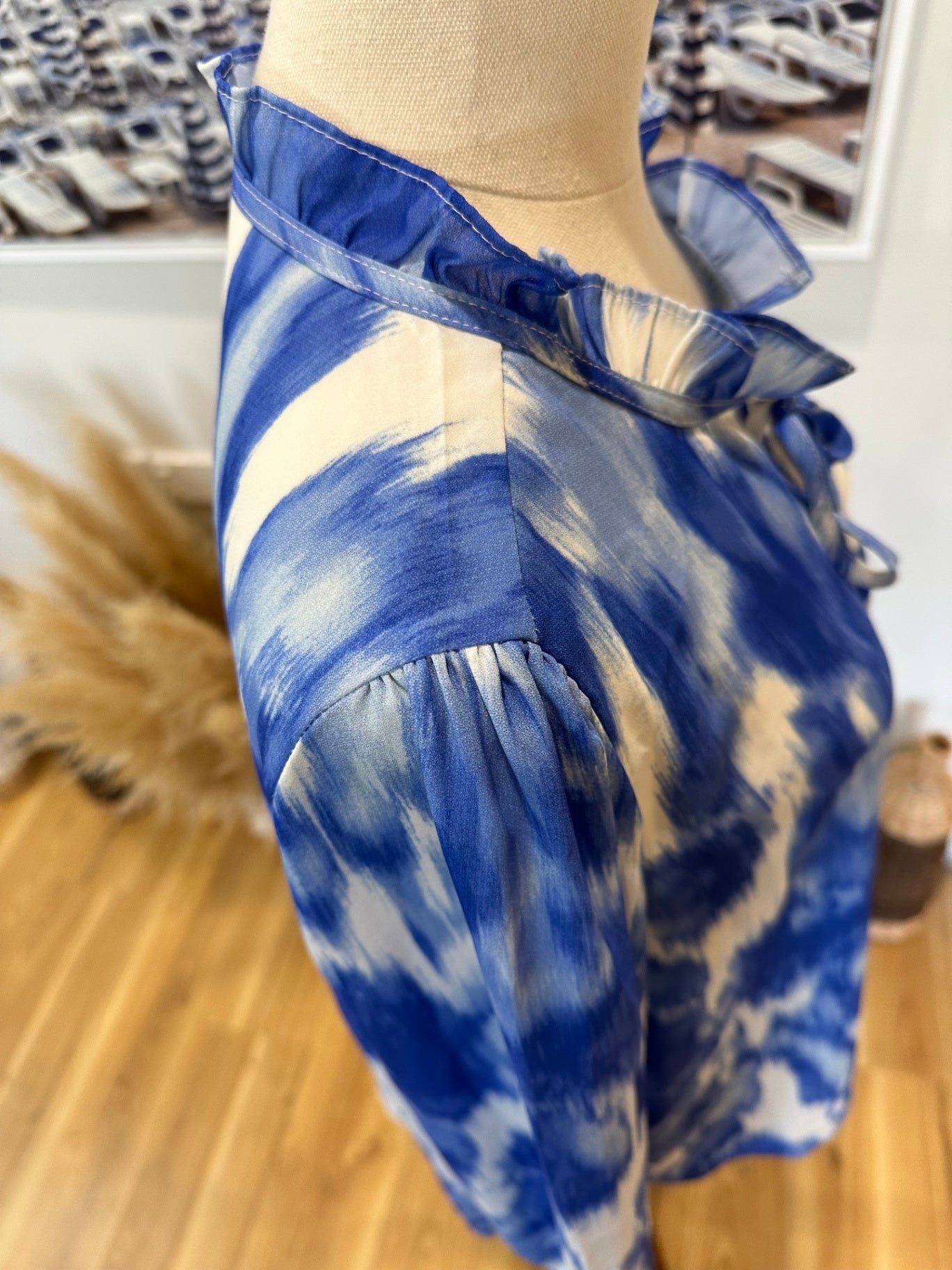 Emerge Blouse - Size 14 - Watercolour Tones: Blue and White