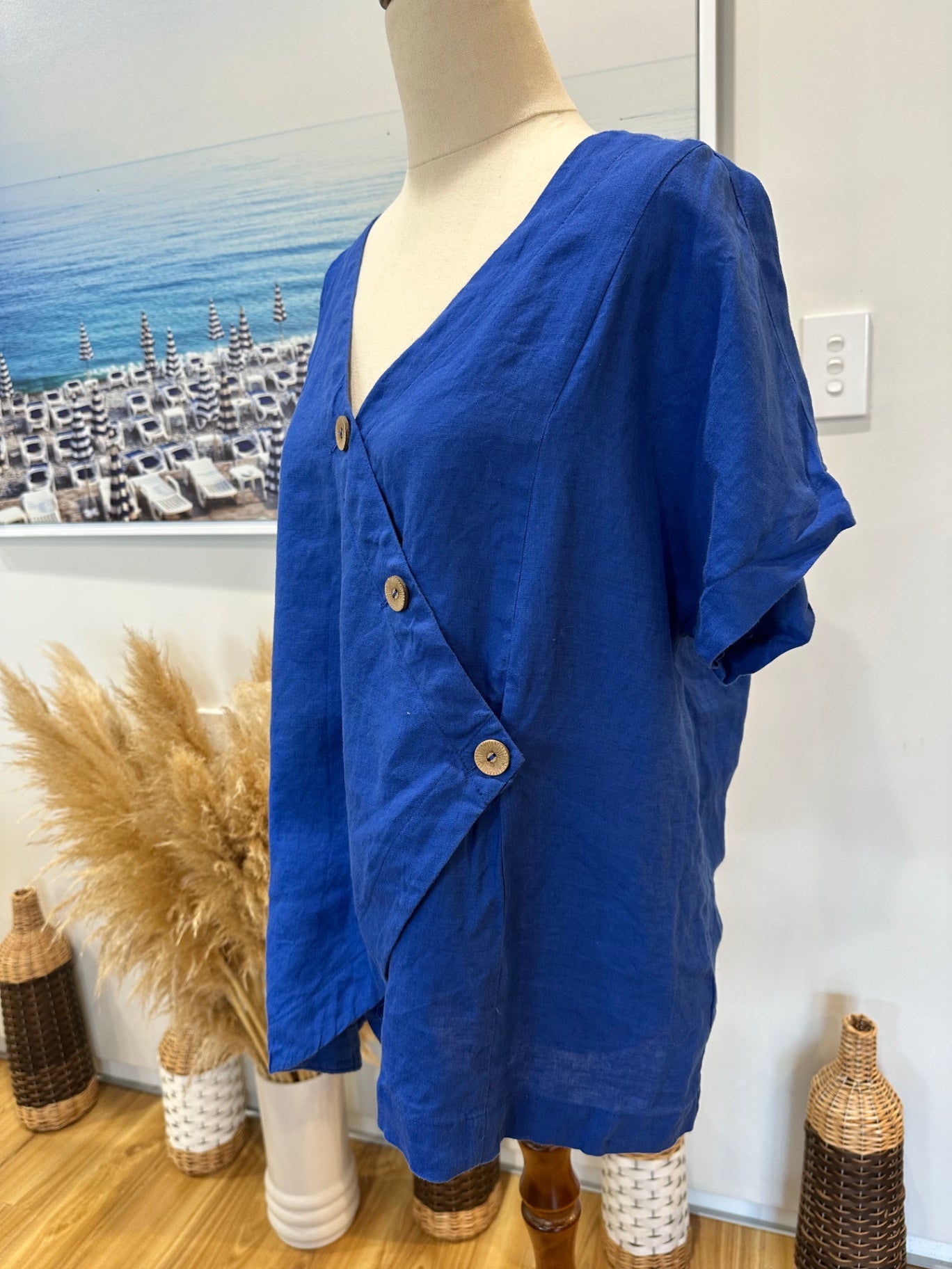 [SALE] Yarra Trail Blouse - Size 14 - Blue - 100% Linen