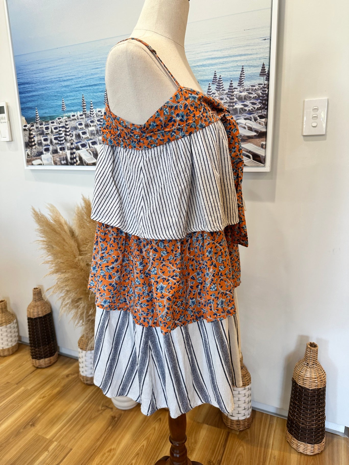 Tigerlily Dress - Size 10 - Orange, White + Blue