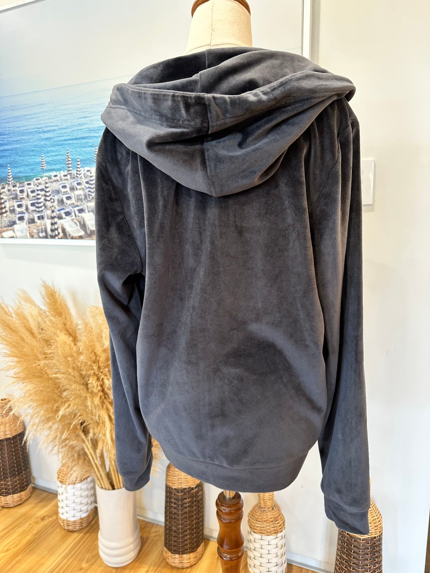 Serra - Y2K era Velvet Hoody - Size 14 - Dark Grey