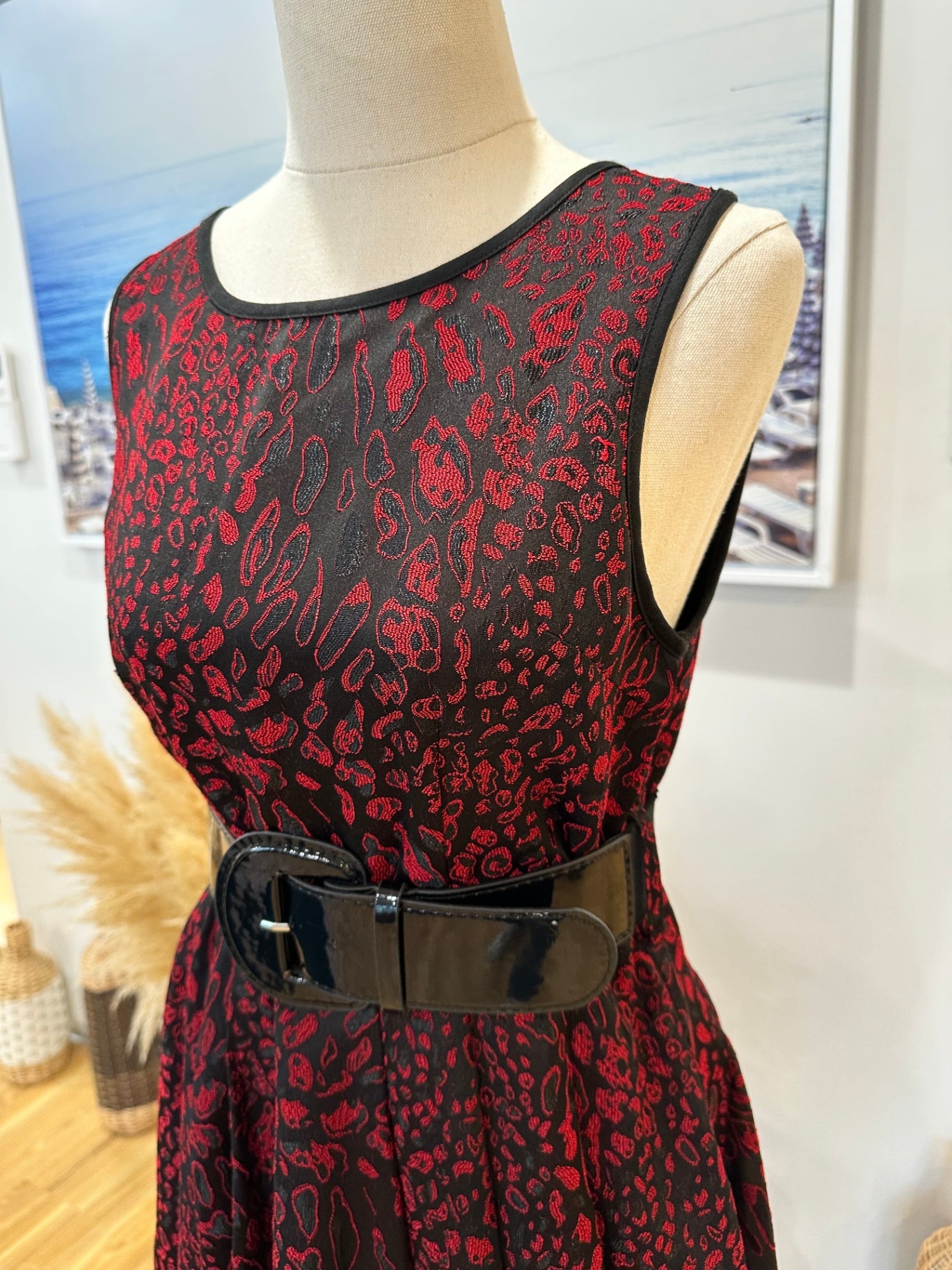 [SALE] Pagani - Skater Dress w Belt - Size 10 - Black with Red Pattern