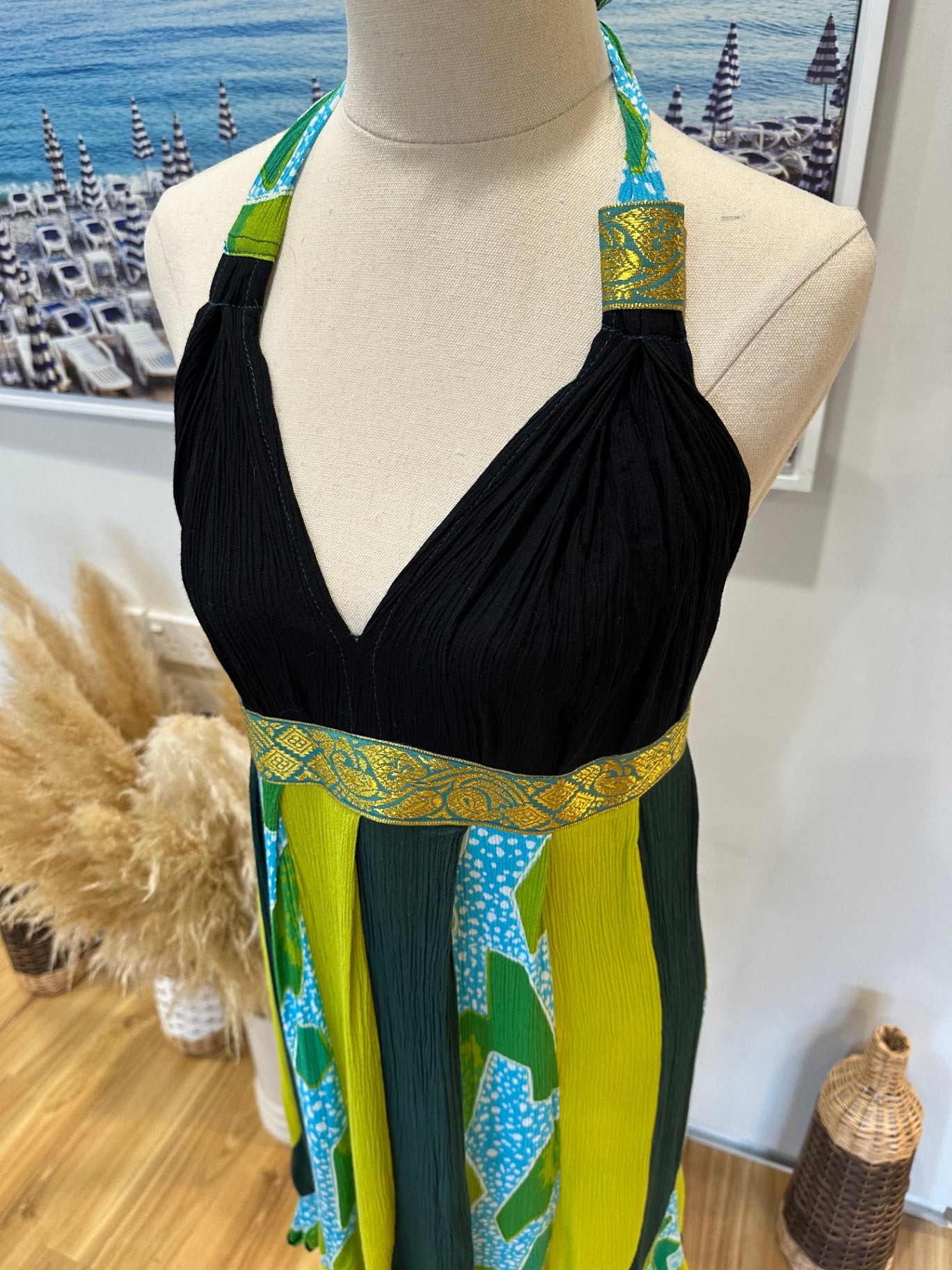 [SALE] Vintage Y2K Dress - Small / Medium - Black, Green + Blue