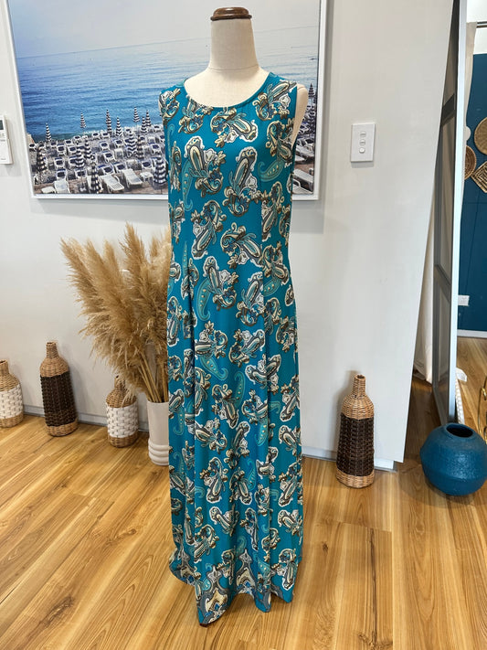 [SALE] Turquoise with Paisley Print - Maxi Dress - NEW - Size Large