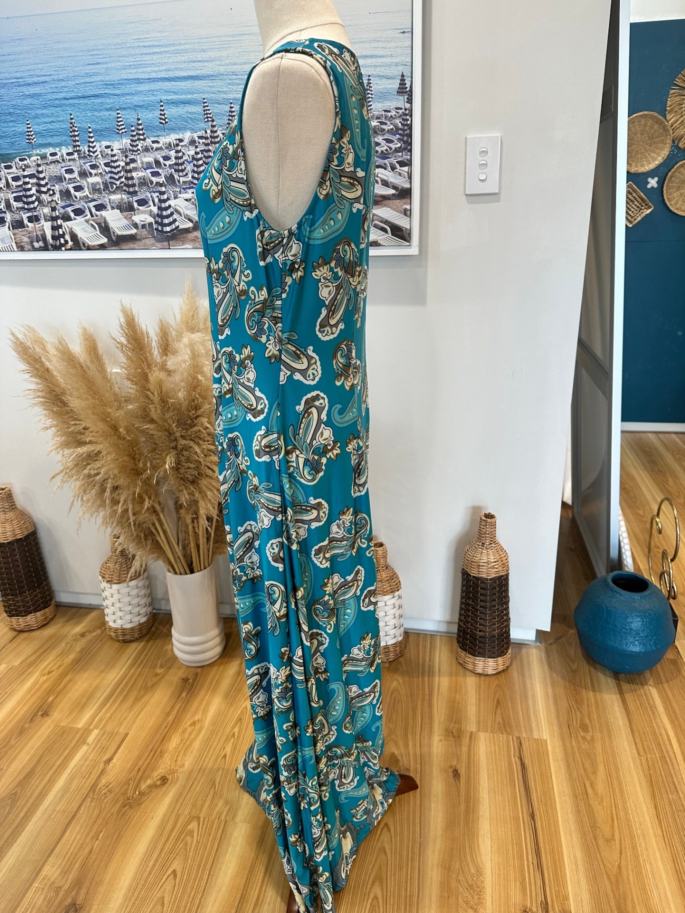 [SALE] Turquoise with Paisley Print - Maxi Dress - NEW - Size Large