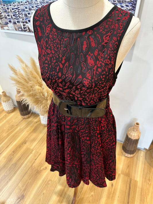 [SALE] Pagani - Skater Dress w Belt - Size 10 - Black with Red Pattern