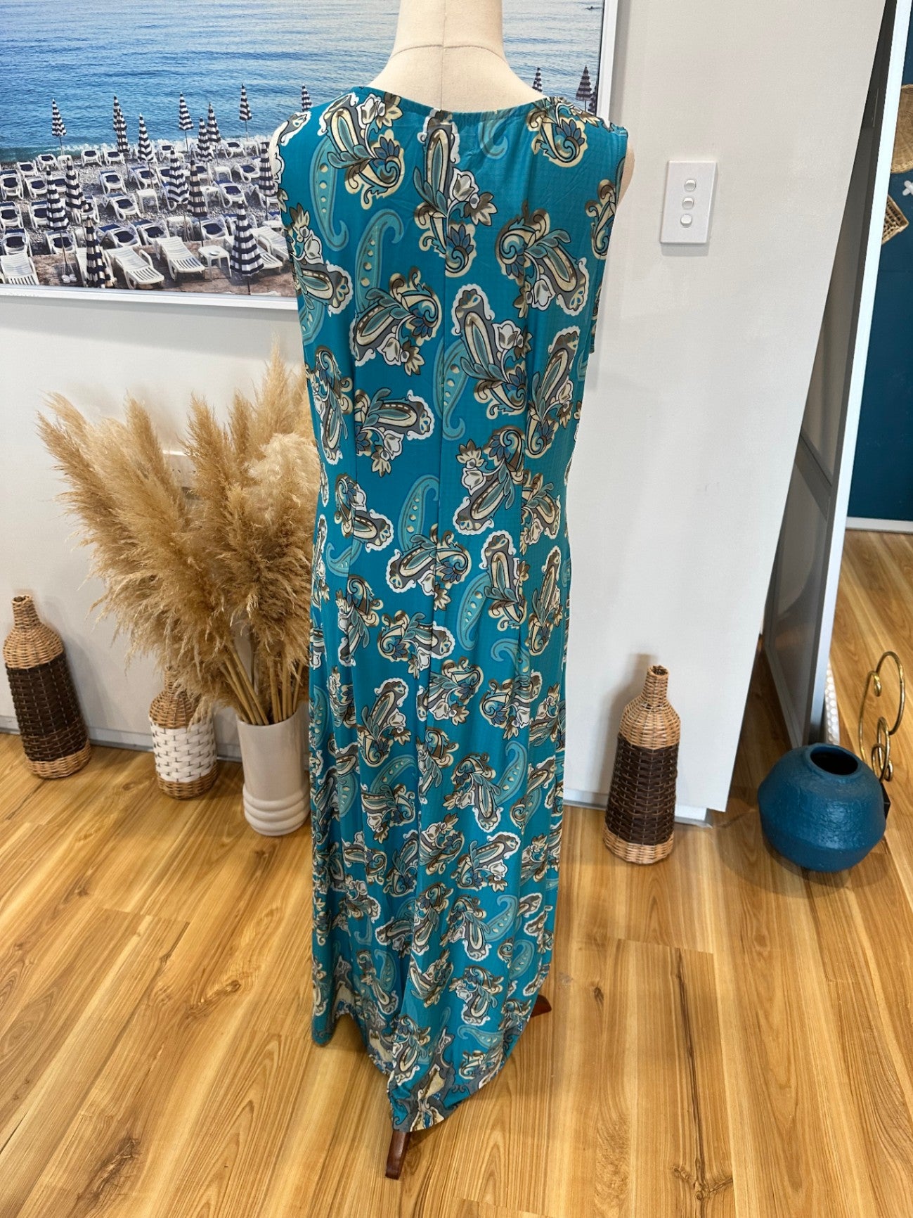 [SALE] Turquoise with Paisley Print - Maxi Dress - NEW - Size Large