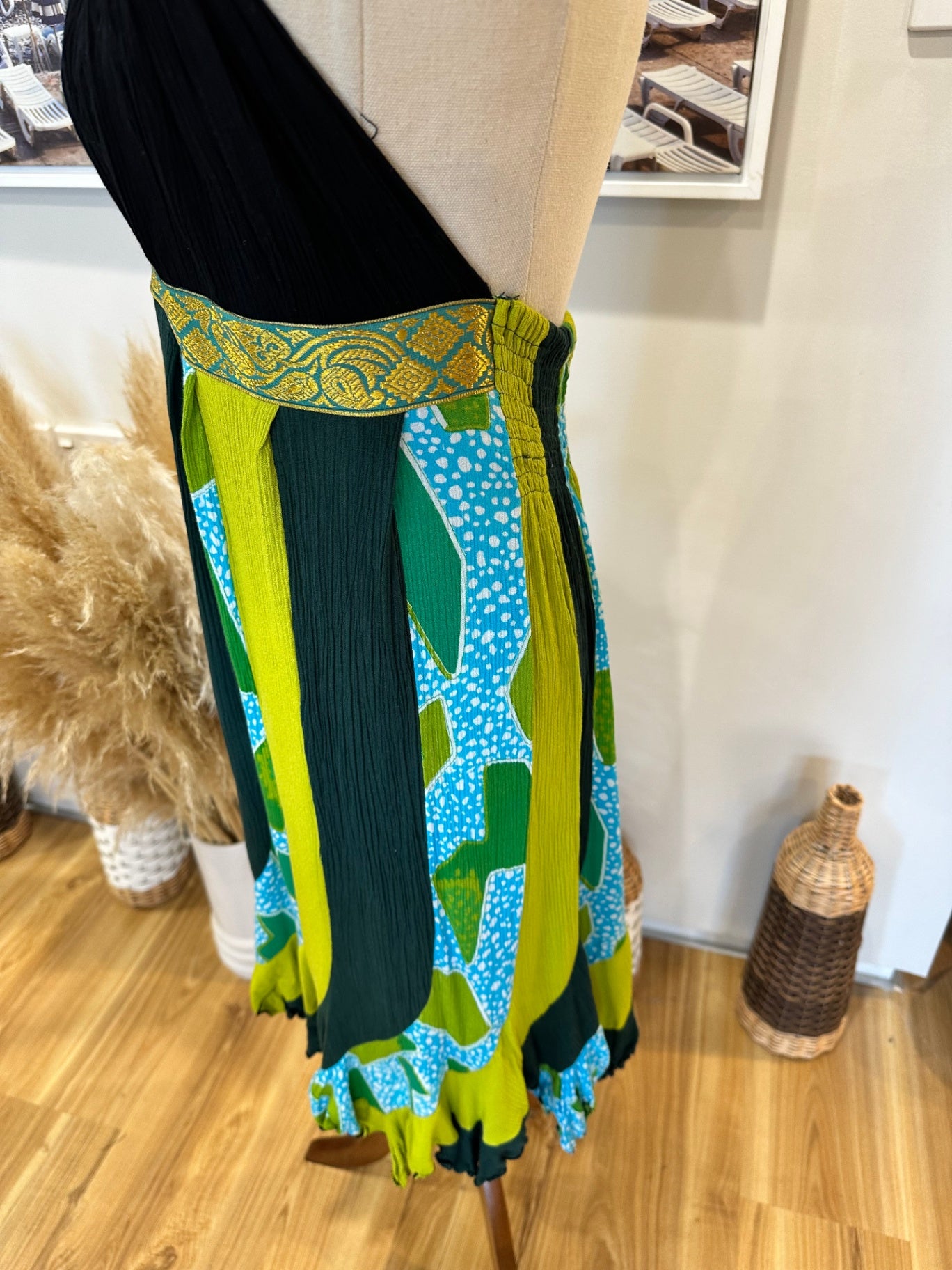 [SALE] Vintage Y2K Dress - Small / Medium - Black, Green + Blue
