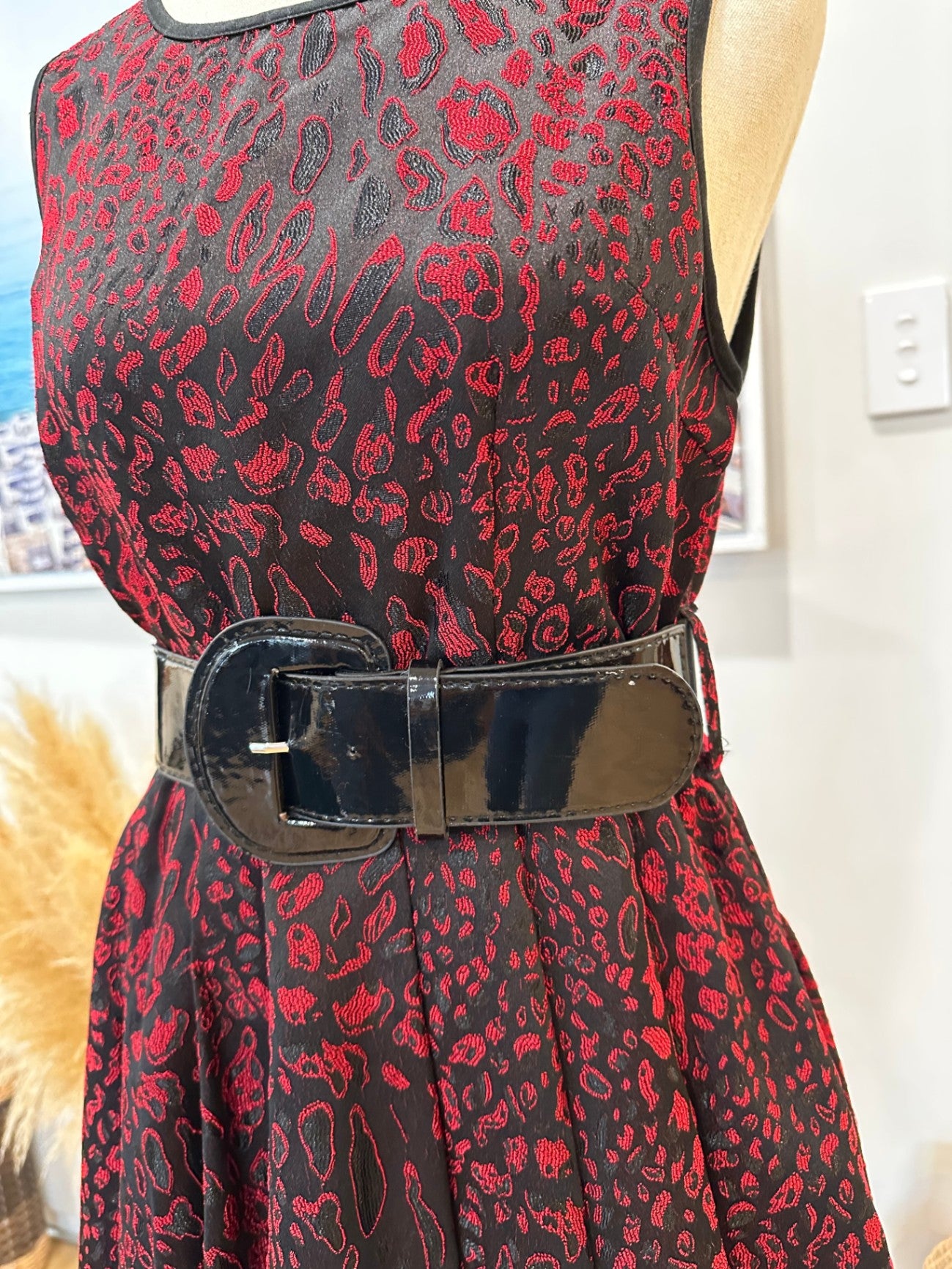 [SALE] Pagani - Skater Dress w Belt - Size 10 - Black with Red Pattern