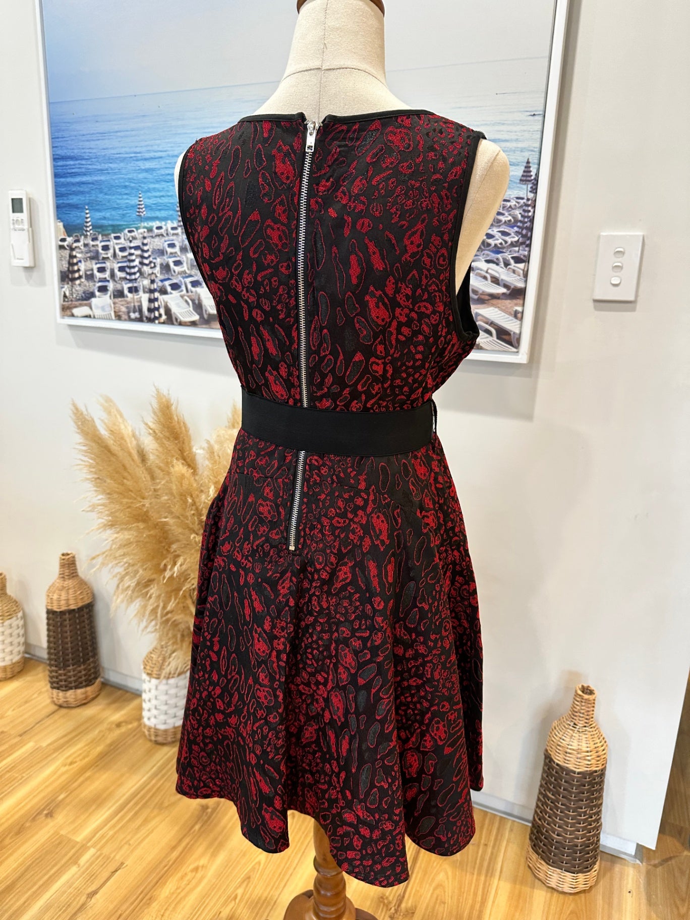 [SALE] Pagani - Skater Dress w Belt - Size 10 - Black with Red Pattern