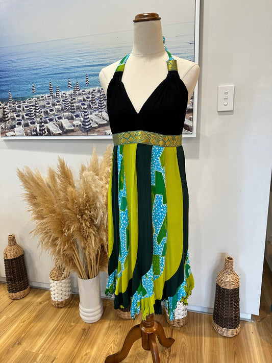 [SALE] Vintage Y2K Dress - Small / Medium - Black, Green + Blue