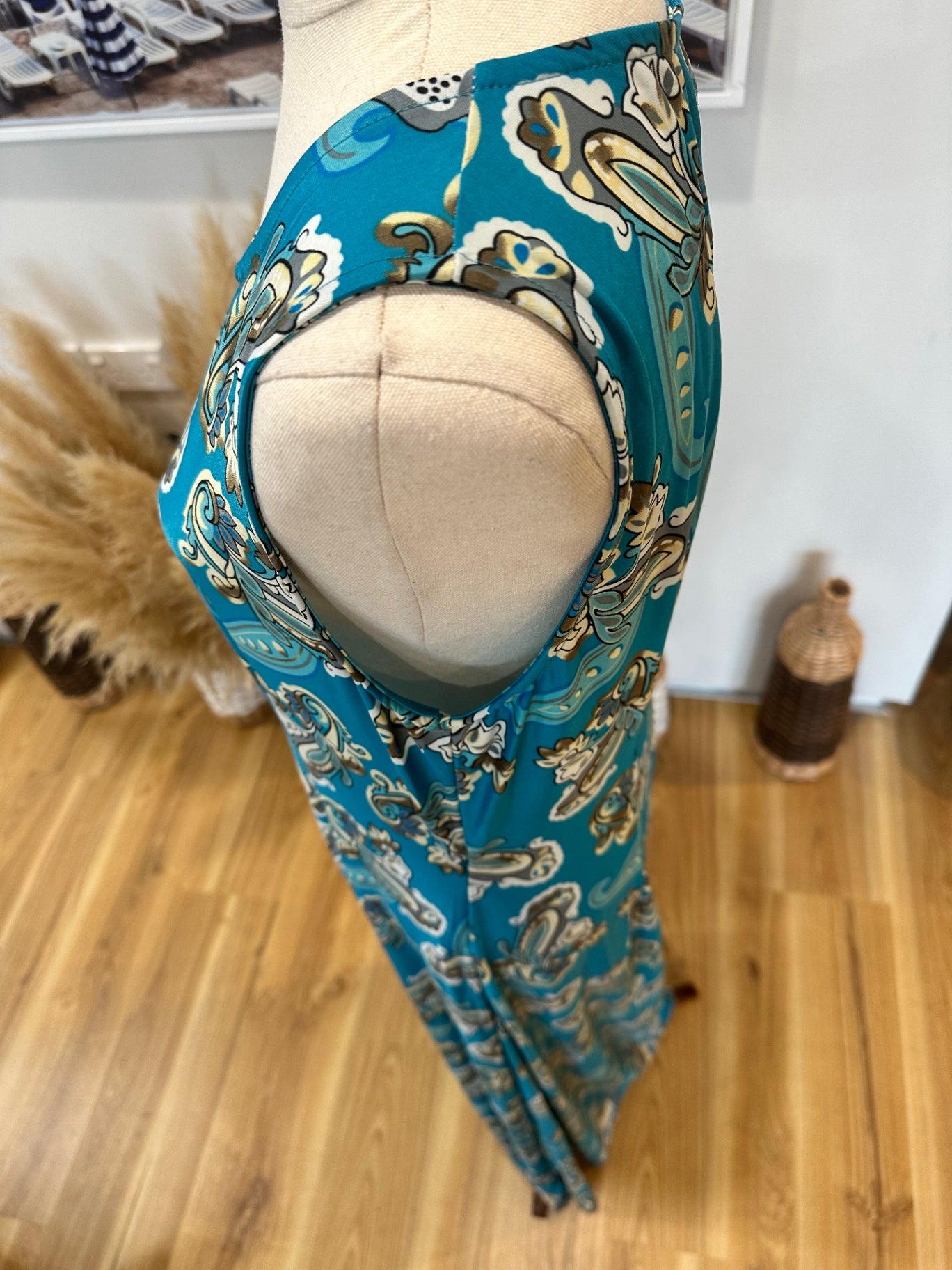 [SALE] Turquoise with Paisley Print - Maxi Dress - NEW - Size Large