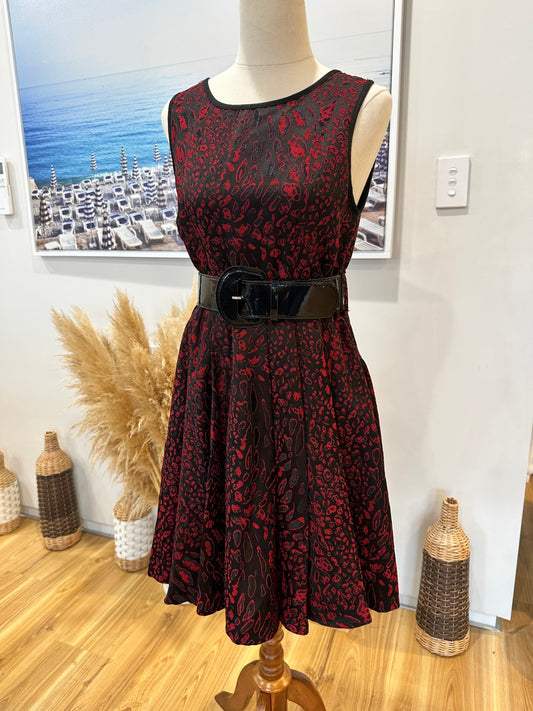 [SALE] Pagani - Skater Dress w Belt - Size 10 - Black with Red Pattern