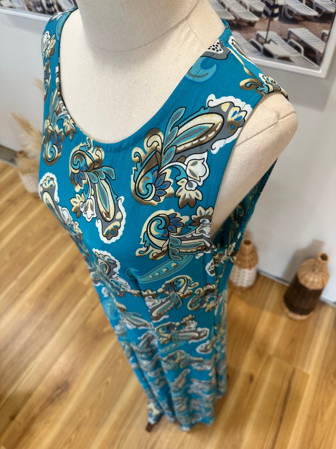 [SALE] Turquoise with Paisley Print - Maxi Dress - NEW - Size Large