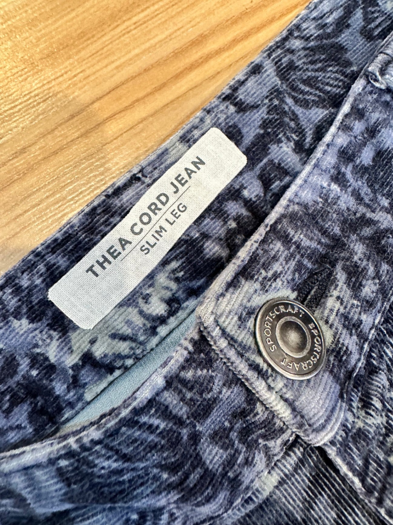 [SALE] Sportscraft - Pants - Size 12 - Dark blue with a floral pattern - Cord like texture