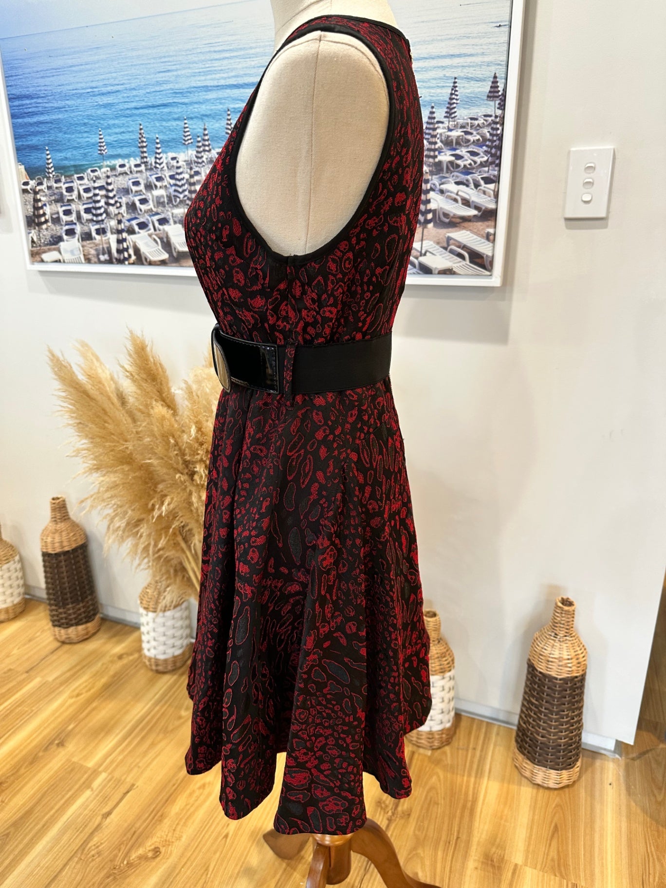 [SALE] Pagani - Skater Dress w Belt - Size 10 - Black with Red Pattern