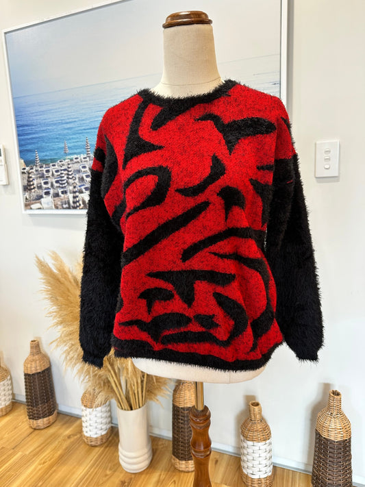 Textured Jumper - Size Small - Red and Black