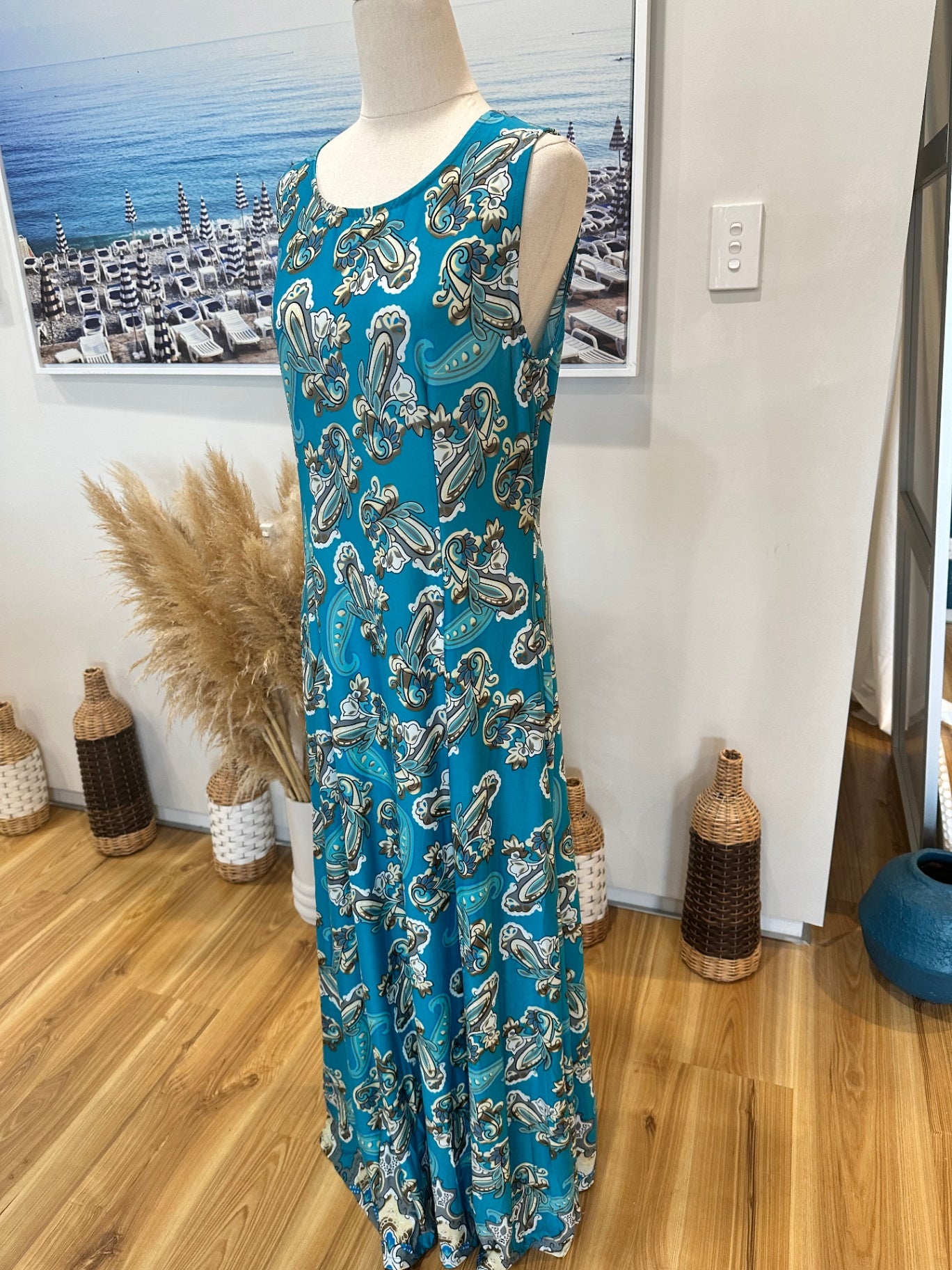 [SALE] Turquoise with Paisley Print - Maxi Dress - NEW - Size Large