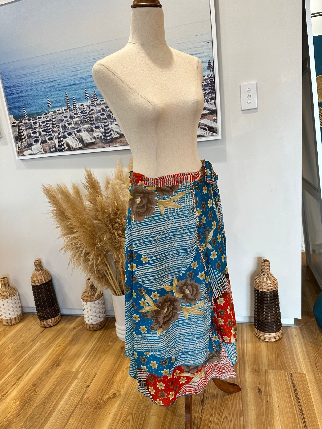 [SALE] Vintage - Hawaiian Wraparound Skirt - One Size - Teal + Orange
