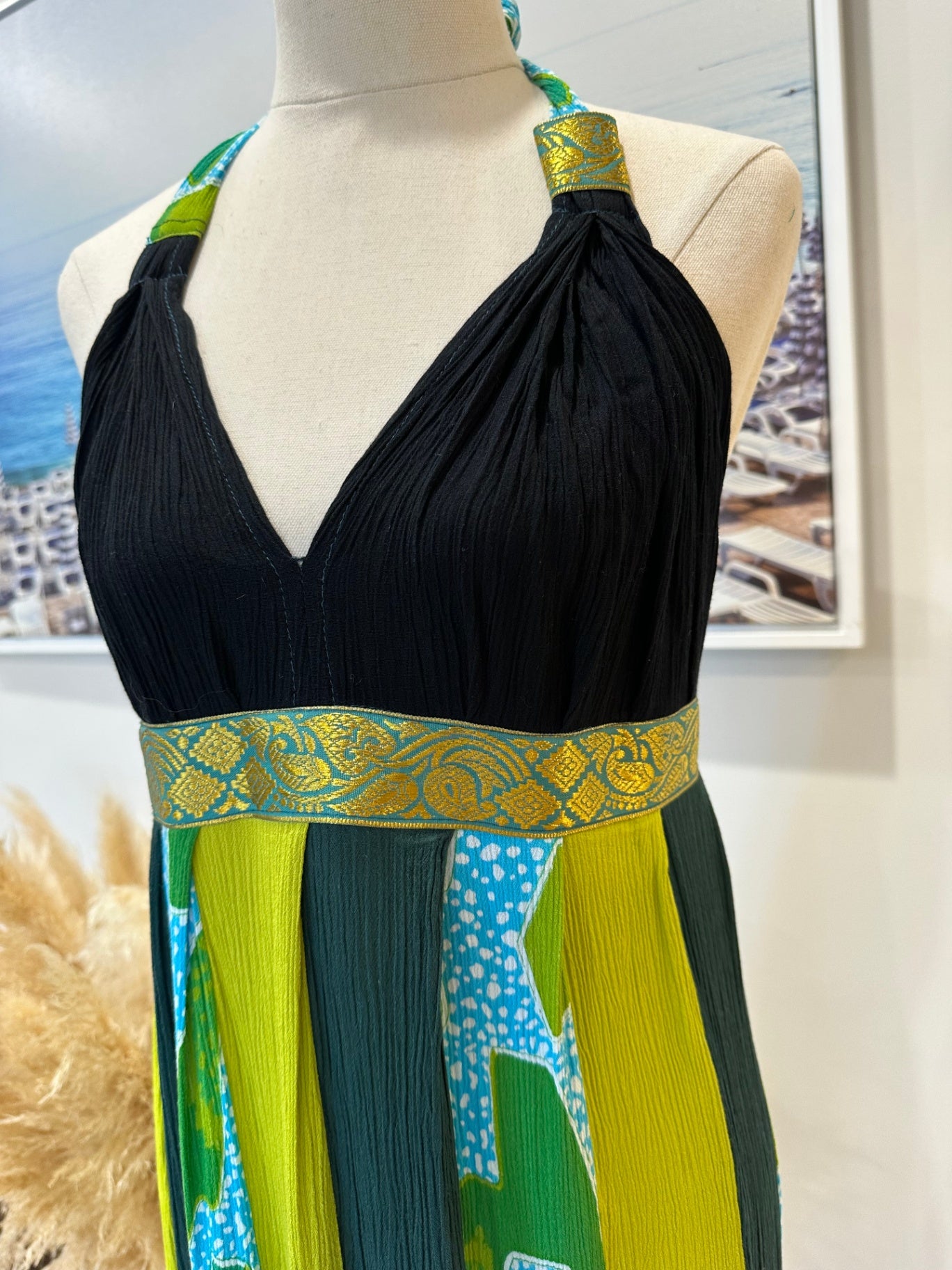 [SALE] Vintage Y2K Dress - Small / Medium - Black, Green + Blue