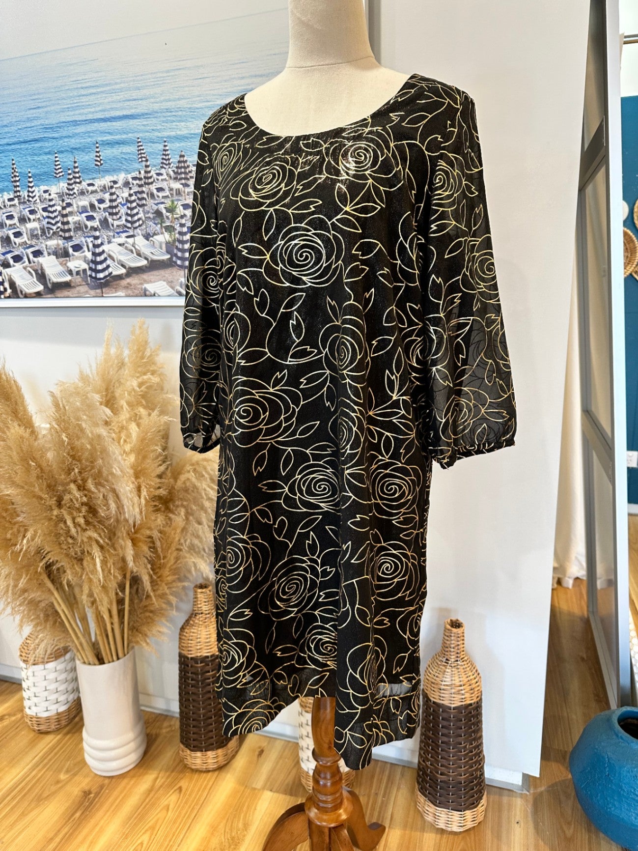 [SALE] Pagani Dress - Size 12 - Black w Gold - NEW