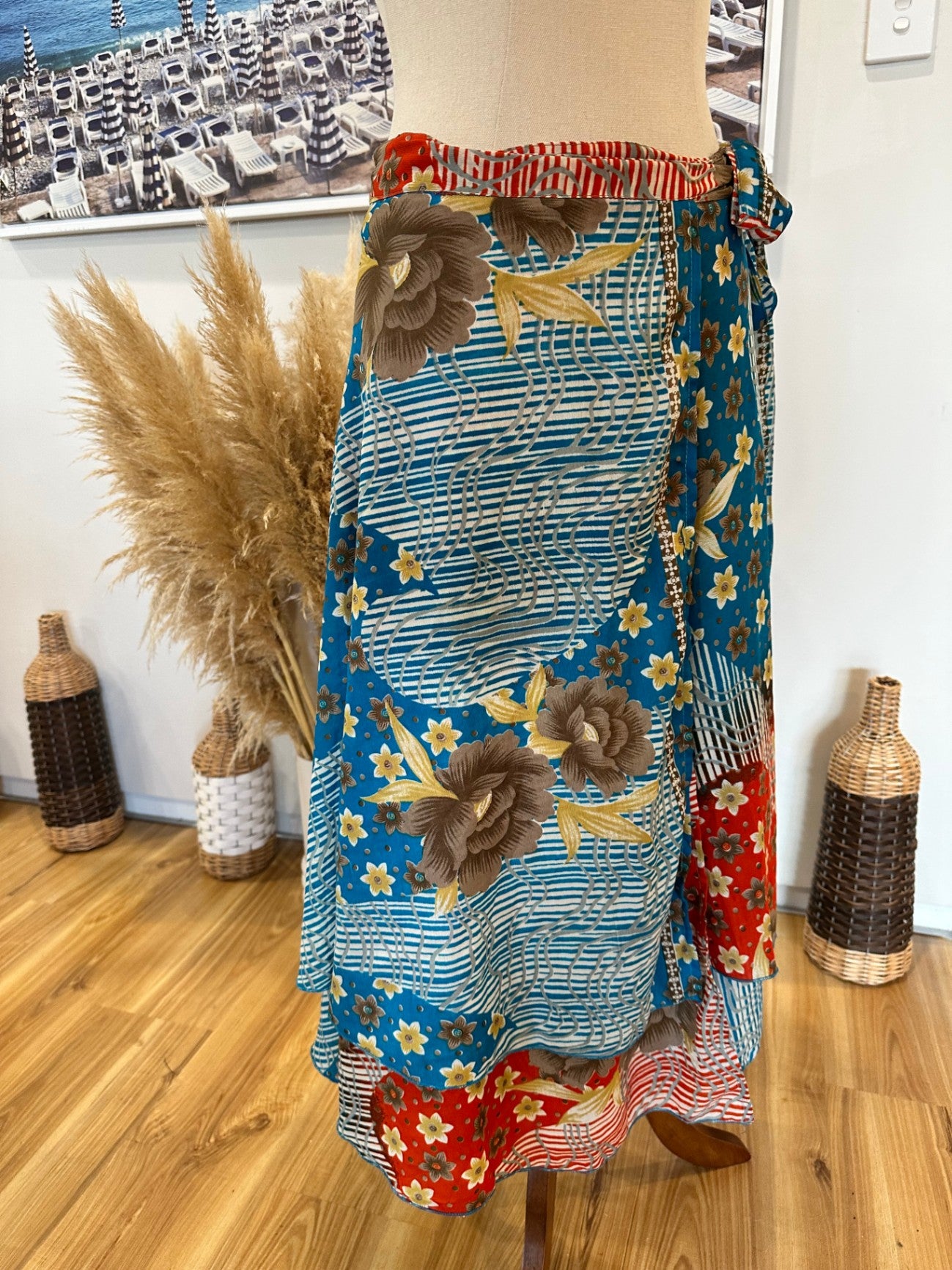 [SALE] Vintage - Hawaiian Wraparound Skirt - One Size - Teal + Orange