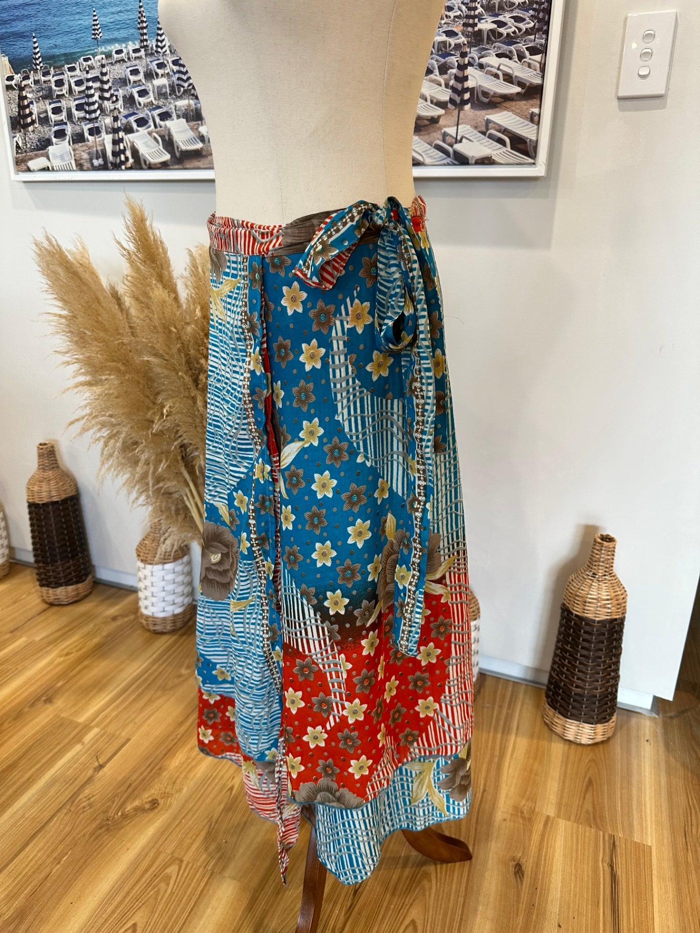 [SALE] Vintage - Hawaiian Wraparound Skirt - One Size - Teal + Orange