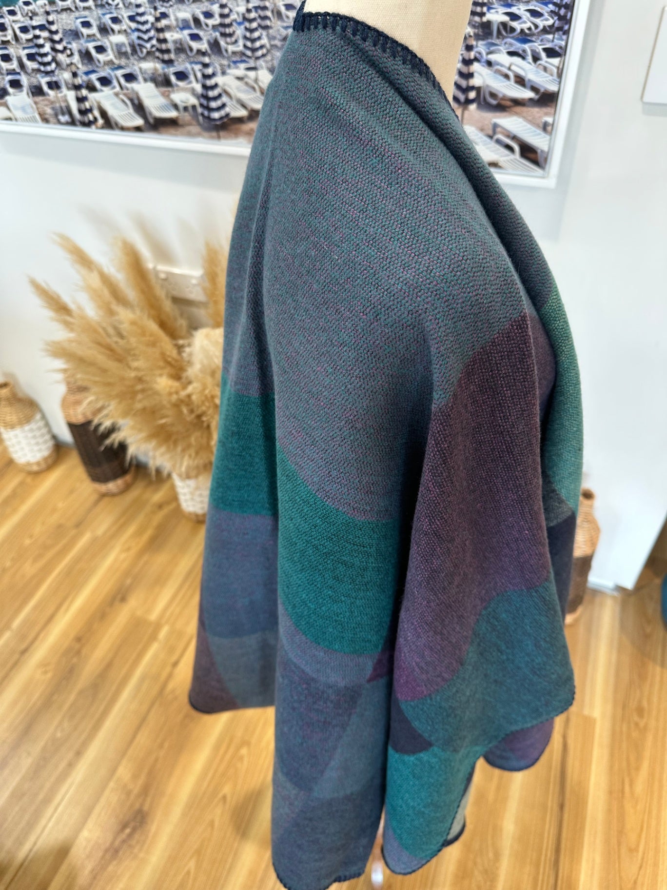 Shawl Cardigan - One Size - Ocean tones (w Purple) - NEW (without tags)