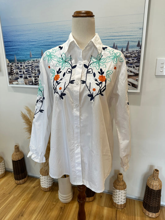 Embroidered Bohemian Shirt - Size 10 - White