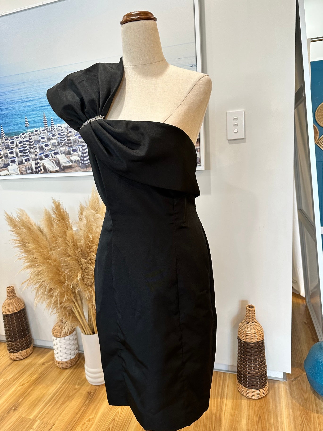 [SALE] Vintage 80's - One Shoulder Dress - Size 12 - Black