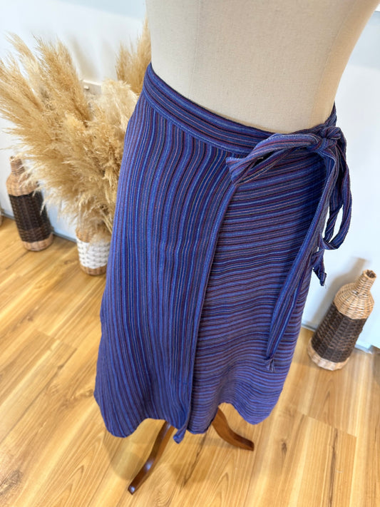 [SALE] Made in Nepal - Wraparound Skirt - One Size - Blue with multicolored stripes