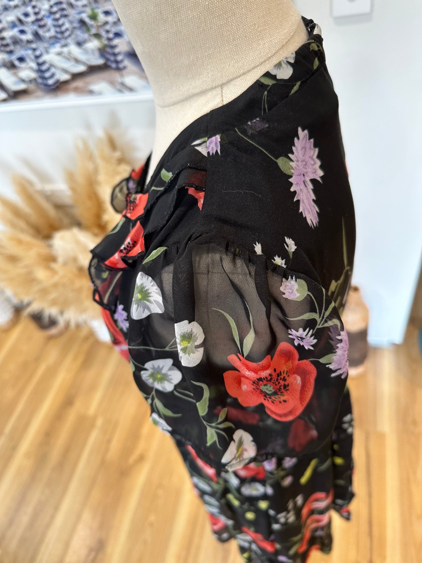 [SALE] Max Dress - Size 8 - Black w Floral Print and V neck