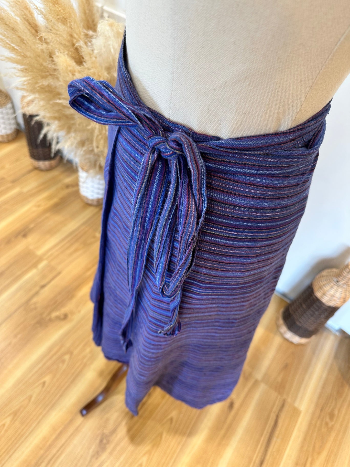 [SALE] Made in Nepal - Wraparound Skirt - One Size - Blue with multicolored stripes