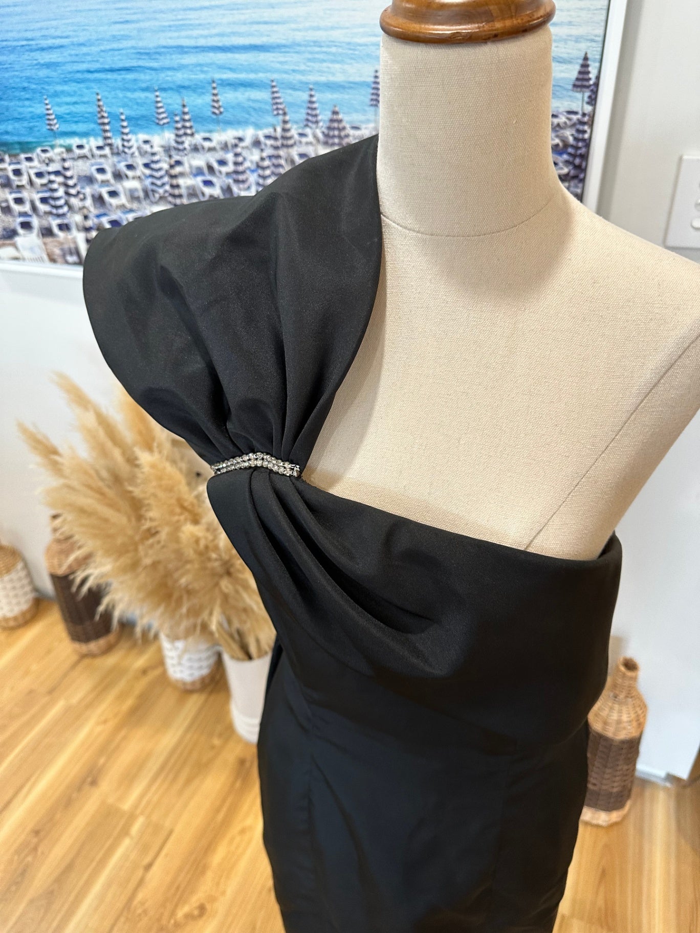 [SALE] Vintage 80's - One Shoulder Dress - Size 12 - Black