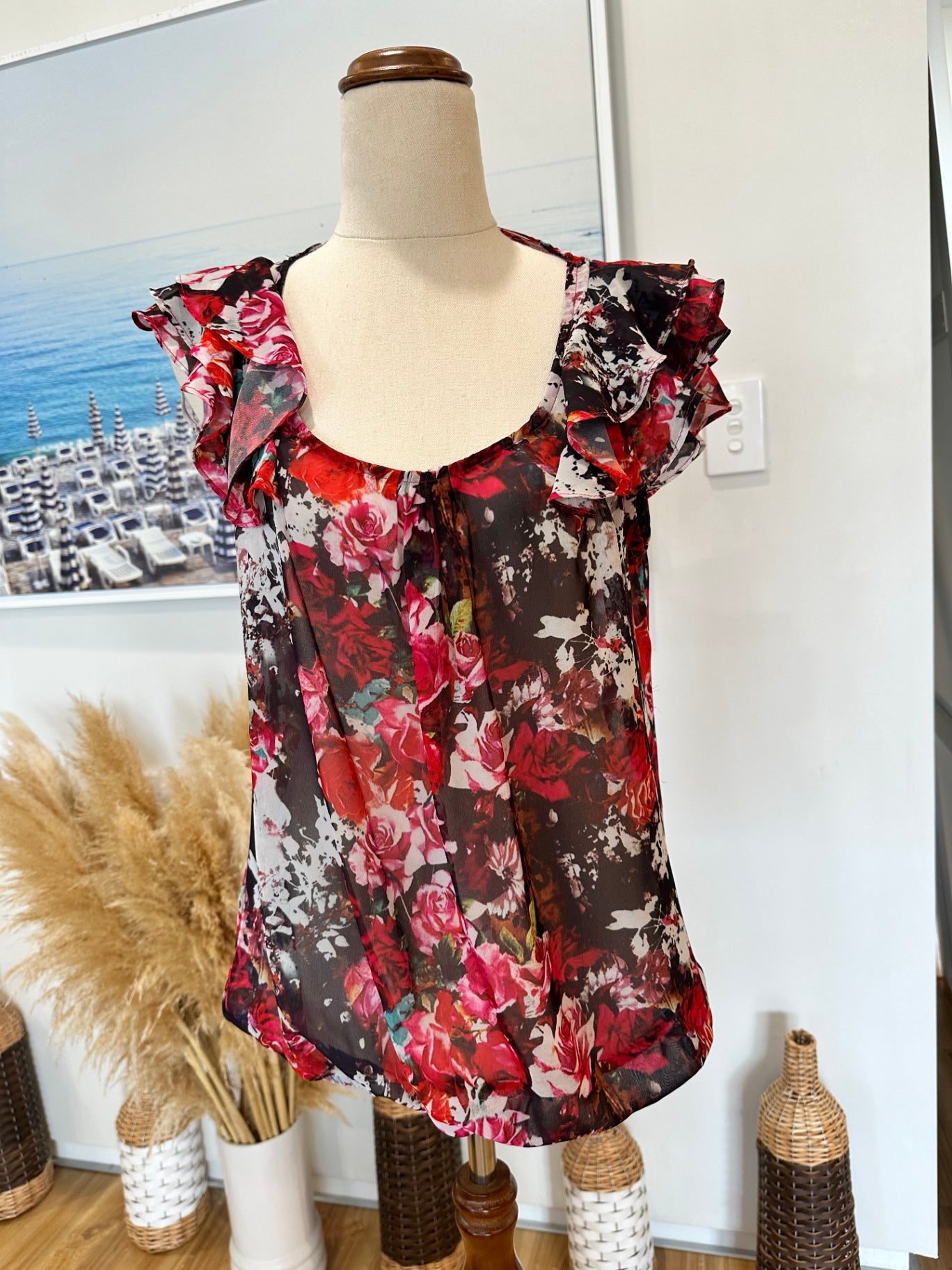 [SALE] Max Blouse - Size 10 - Red, black, white, pink & green