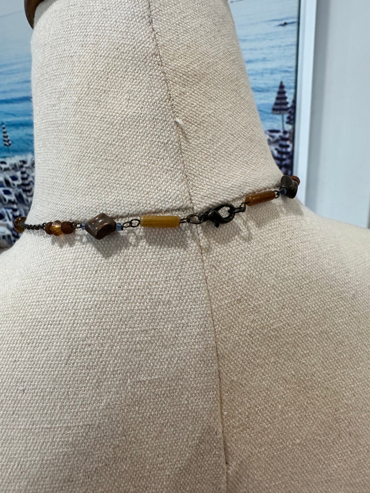 [SALE] Necklace w Pendant - Brown and metallic tones