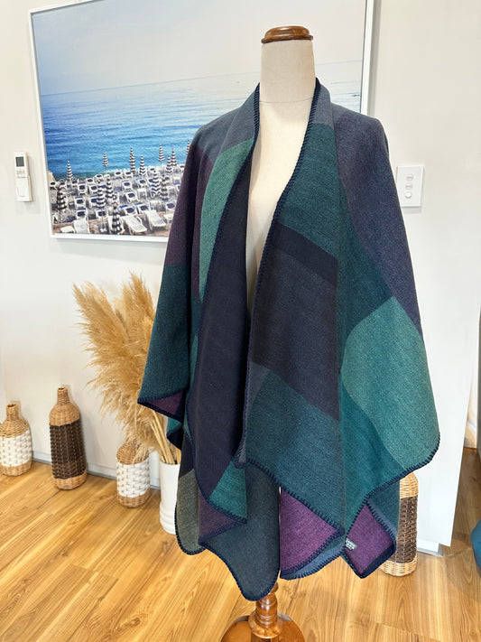 Shawl Cardigan - One Size - Ocean tones (w Purple) - NEW (without tags)