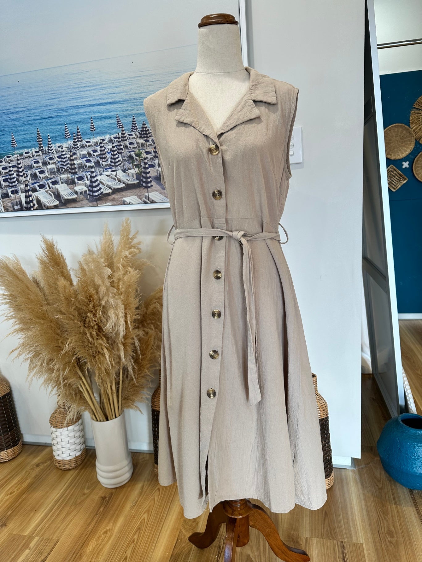 [SALE] Safari Dress - Size 12 - Beige - 100% Cotton