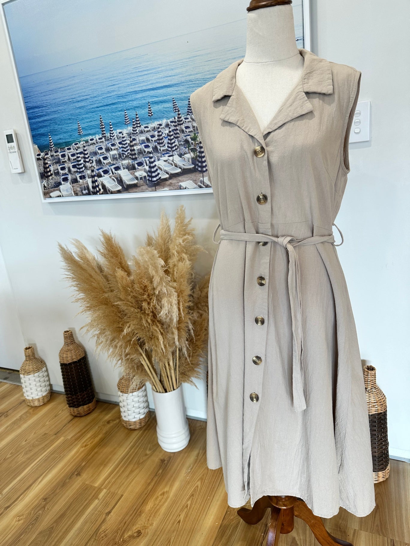 [SALE] Safari Dress - Size 12 - Beige - 100% Cotton