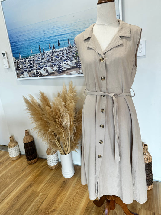 [SALE] Safari Dress - Size 12 - Beige - 100% Cotton