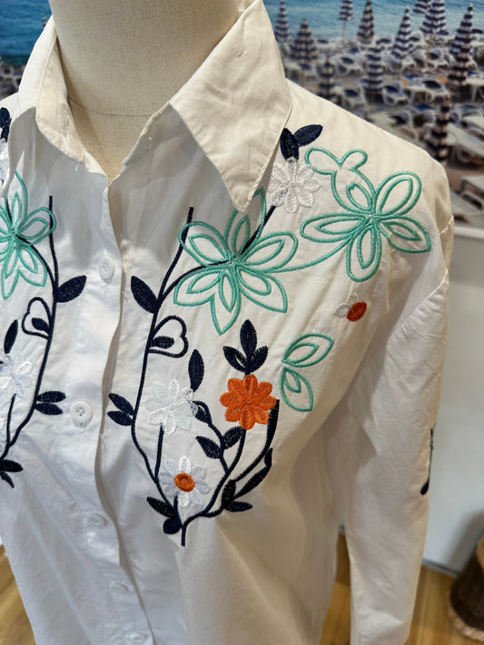 Embroidered Bohemian Shirt - Size 10 - White
