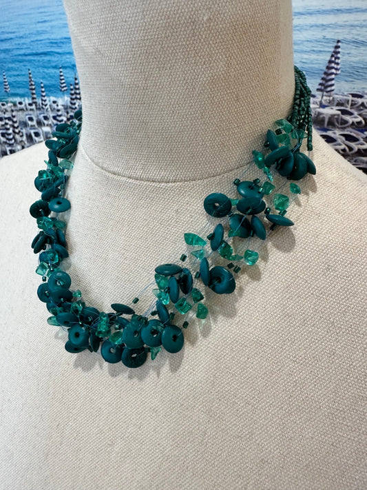 [SALE] Necklace - Beaded Teal and dark blue
