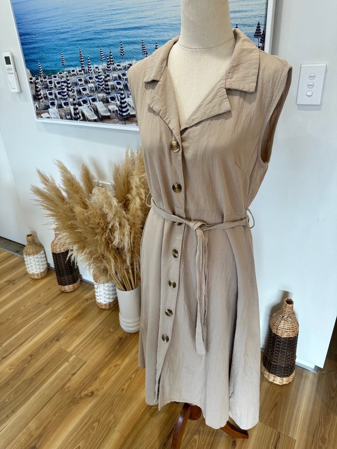[SALE] Safari Dress - Size 12 - Beige - 100% Cotton