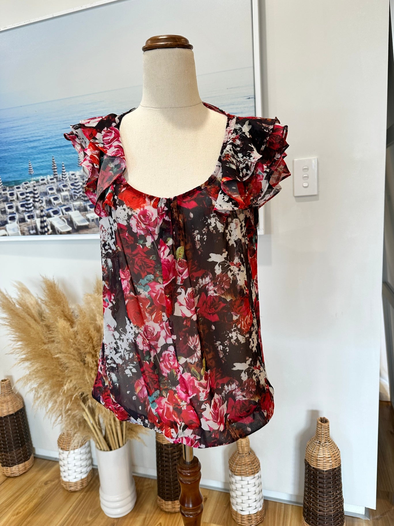 [SALE] Max Blouse - Size 10 - Red, black, white, pink & green