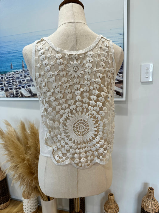 Crochet Singlet Crop Top - Small / Medium - White