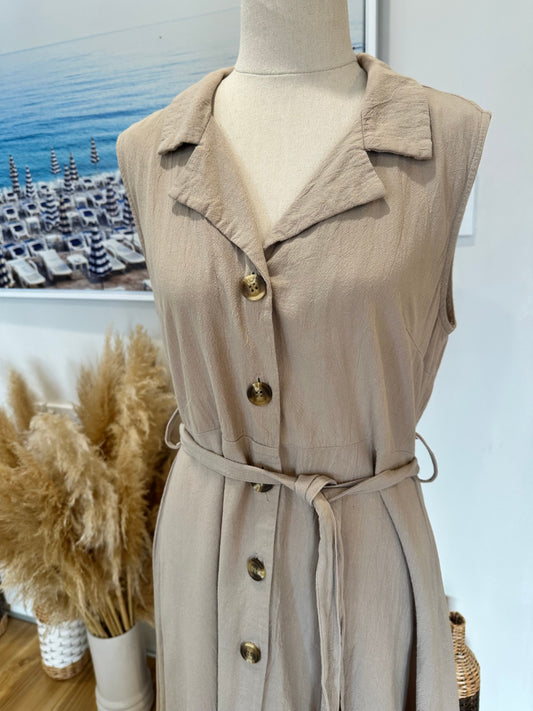 [SALE] Safari Dress - Size 12 - Beige - 100% Cotton