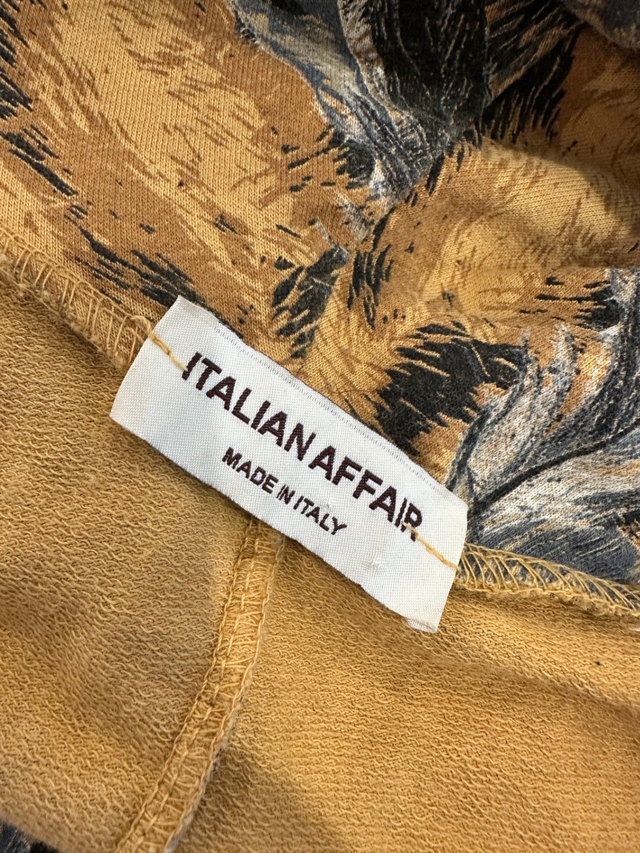 [SALE] Italian Affair - Dress - Small / Medium - Tan brown with feather print