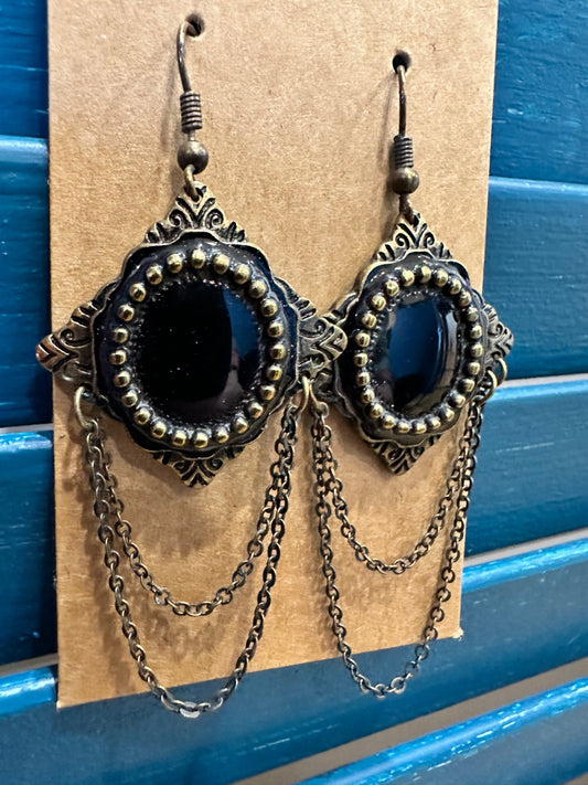 Earrings - Black & Bronze - Art Deco inspired