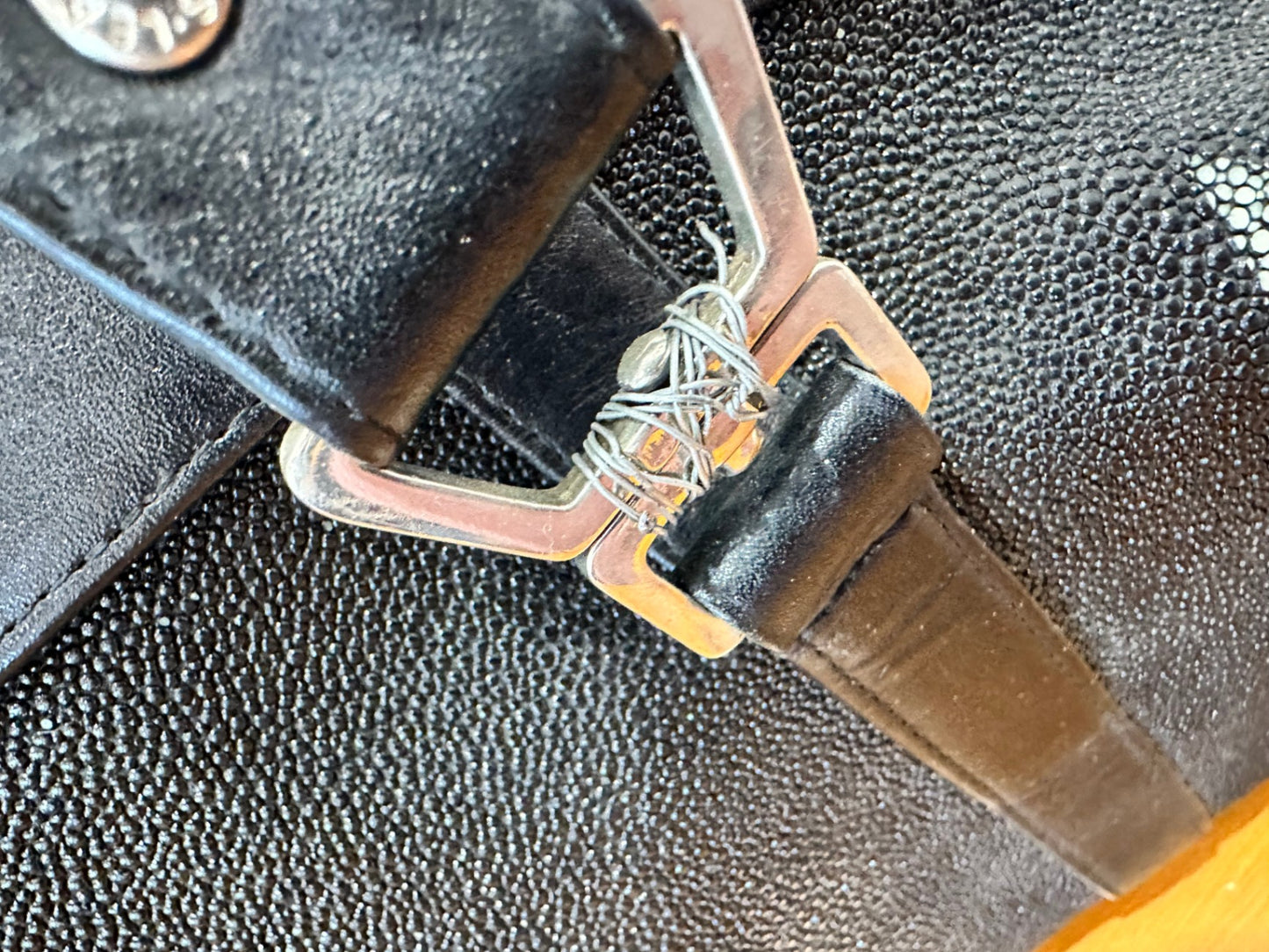 [SALE] Leather Handbag - Black  w Snake Eyes feature - Note flaw on strap
